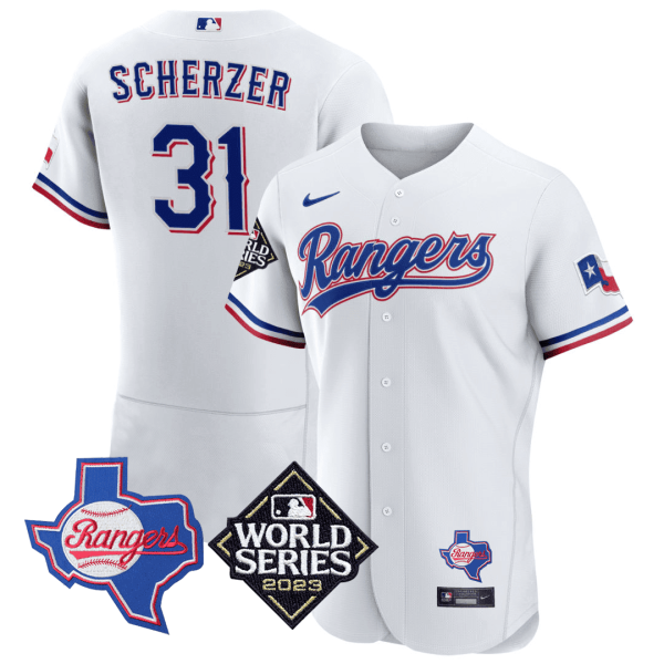 Men's Texas Rangers Texas State & 2023 World Series Patch Jersey - All Stitched - Image 3