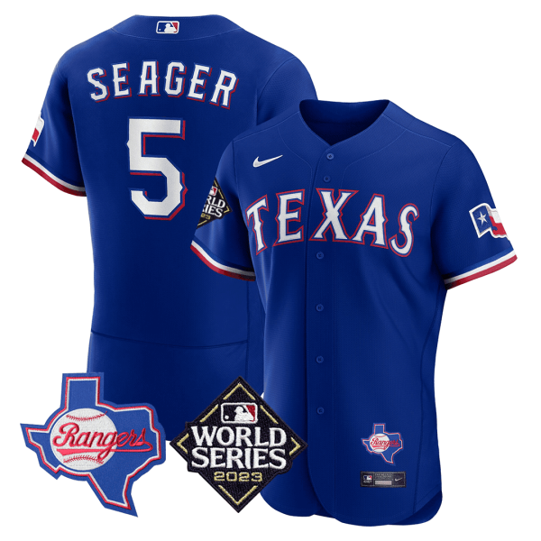 Men's Texas Rangers Texas State & 2023 World Series Patch Jersey - All Stitched - Image 4