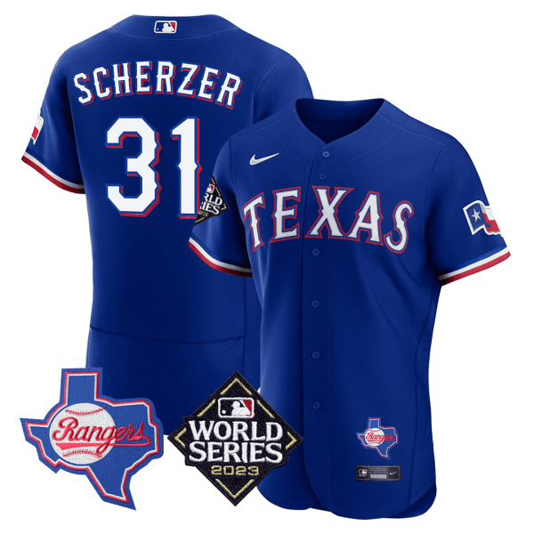 Men's Texas Rangers Texas State & 2023 World Series Patch Jersey - All Stitched - Image 6