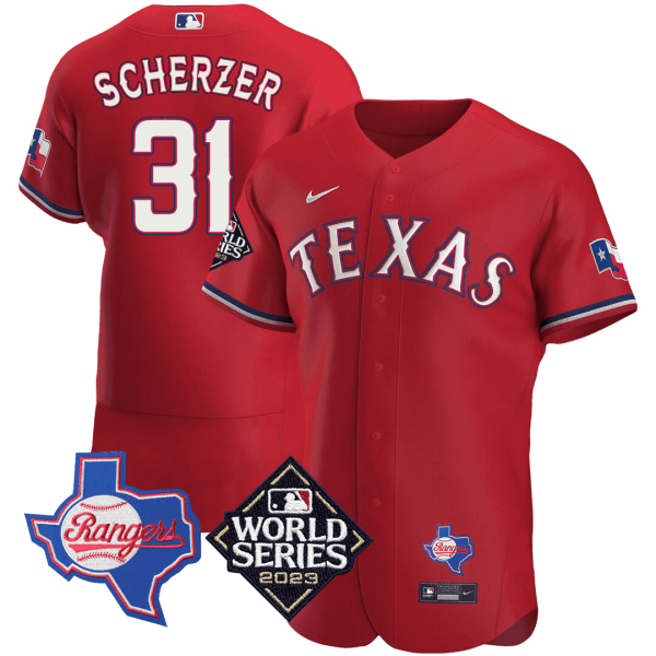 Men's Texas Rangers Texas State & 2023 World Series Patch Jersey - All Stitched - Image 9