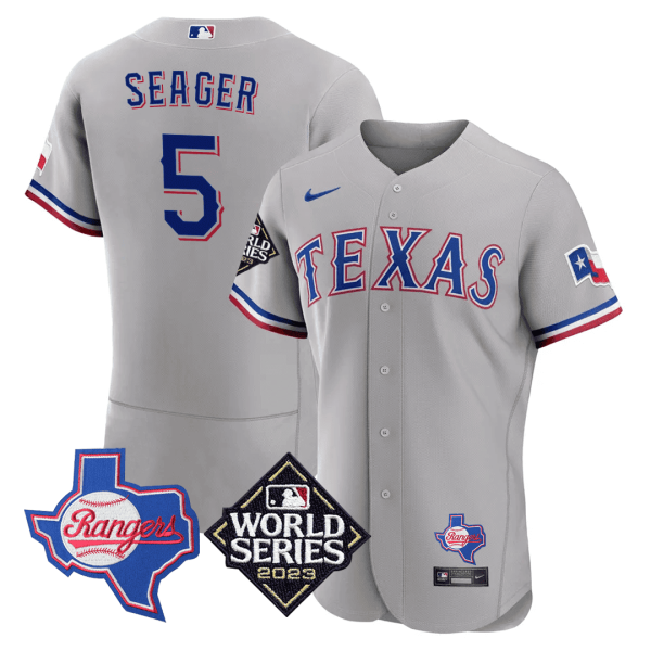 Men's Texas Rangers Texas State & 2023 World Series Patch Jersey - All Stitched - Image 10