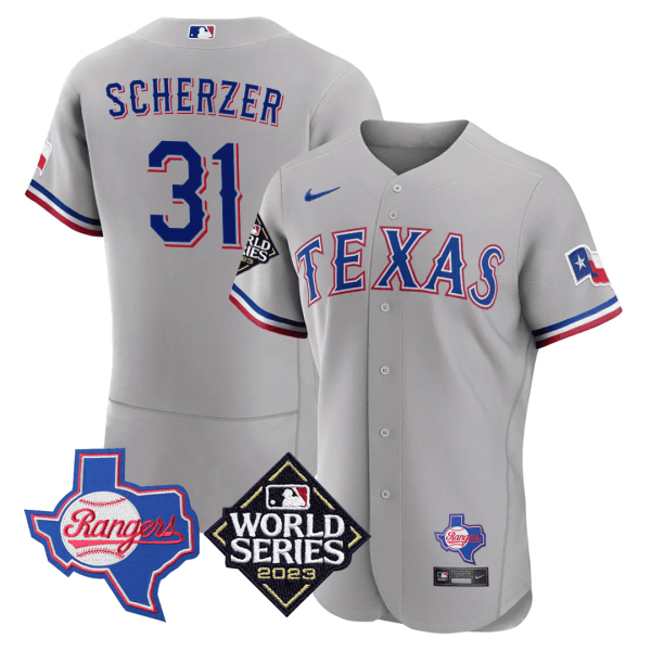 Men's Texas Rangers Texas State & 2023 World Series Patch Jersey - All Stitched - Image 12