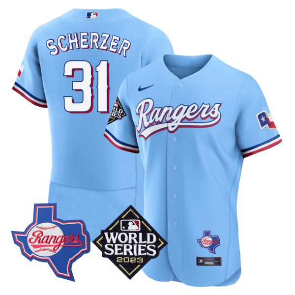 Men's Texas Rangers Texas State & 2023 World Series Patch Jersey - All Stitched - Image 15
