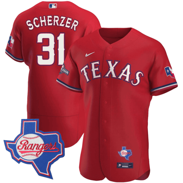 Men's Texas Rangers Texas State Patch Jersey - All Stitched - Image 8