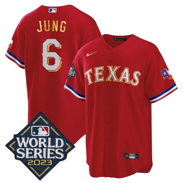 Men's Texas Rangers 2023 World Series Cool Base Gold Trim Jersey - All Stitched - Image 16