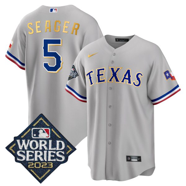 Men's Texas Rangers 2023 World Series Cool Base Gold Trim Jersey - All Stitched - Image 21