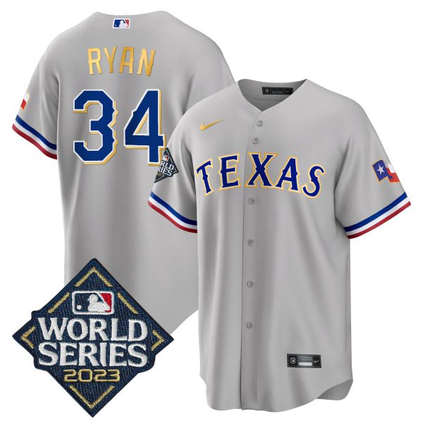 Men's Texas Rangers 2023 World Series Cool Base Gold Trim Jersey - All Stitched - Image 29
