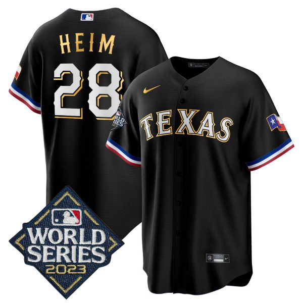 Men's Texas Rangers 2023 World Series Cool Base Gold Trim Jersey - All Stitched - Image 48