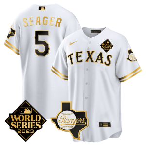 Men's Texas Rangers 2023 World Series & Texas State Patch Gold Jersey - All Stitched