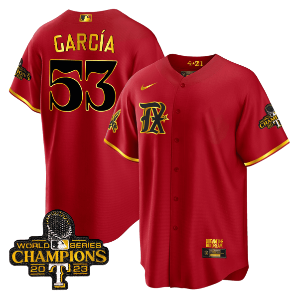 Men's Texas Rangers 2023 World Series Champions City Connect Cool Gold Jersey V2 - All Stitched - Image 4