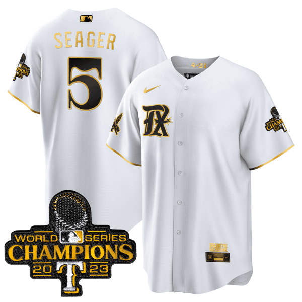 Men's Texas Rangers 2023 World Series Champions City Connect Cool Gold Jersey V2 - All Stitched - Image 7