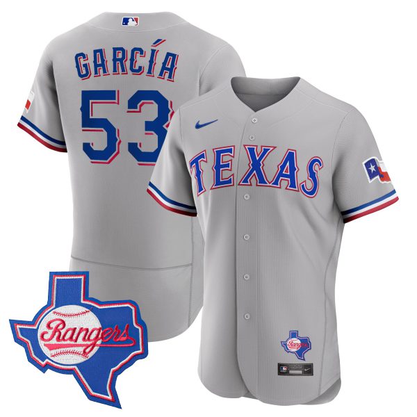Texas Rangers 2023 Gray Flex Base Jersey - Texas Patch - All Stitched - Image 5