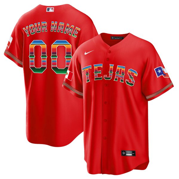 Men's Texas Rangers Mexican Heritage Night Cool Base Custom Jersey - All Stitched - Image 5