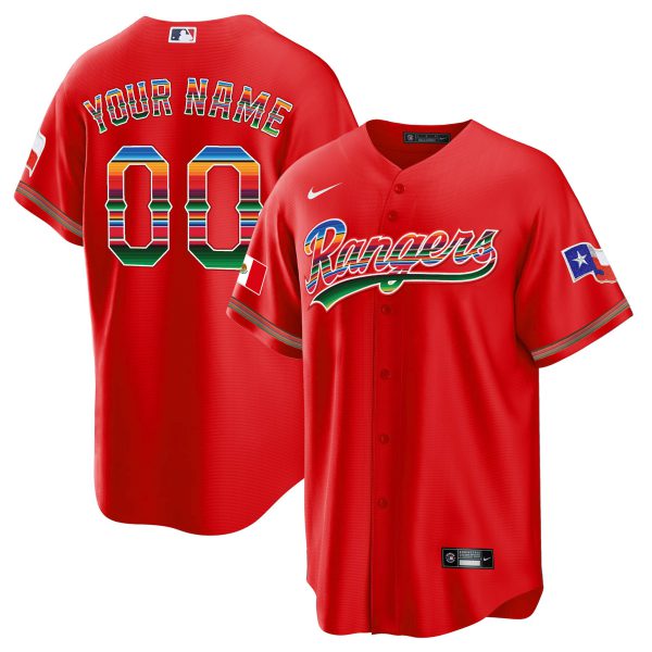 Men's Texas Rangers Mexican Heritage Night Cool Base Custom Jersey - All Stitched - Image 7