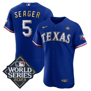 Men's Texas Rangers 2023 World Series Flex Base Gold Trim Jersey V2 - All Stitched