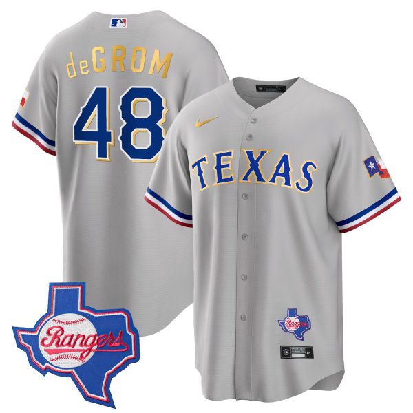 Men's Texas Rangers Gold Trim Cool Base Jersey - Texas Patch - All Stitched - Image 23