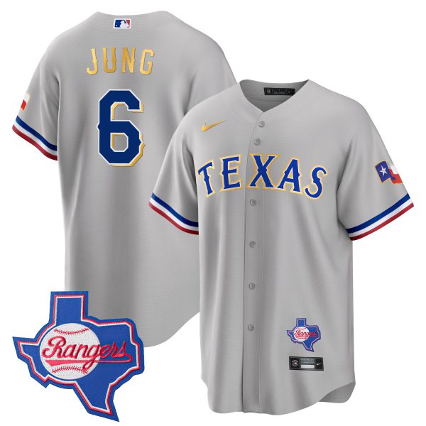 Men's Texas Rangers Gold Trim Cool Base Jersey - Texas Patch - All Stitched - Image 26