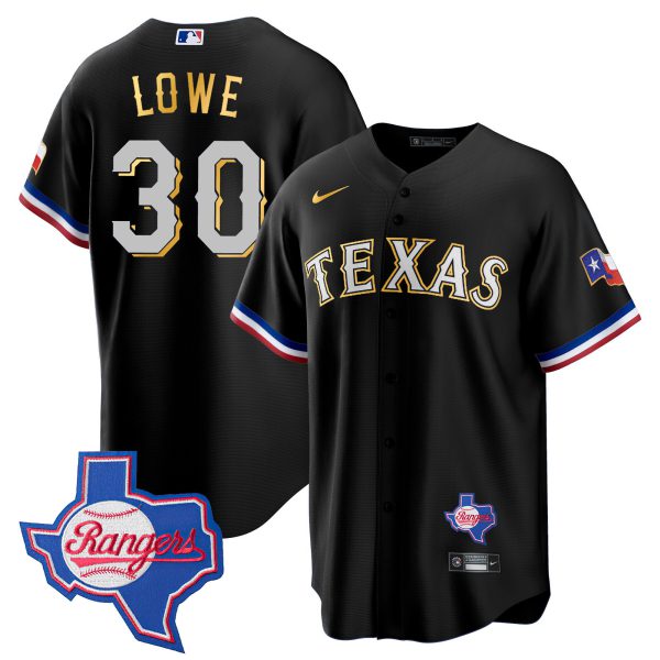 Men's Texas Rangers Gold Trim Cool Base Jersey - Texas Patch - All Stitched - Image 44