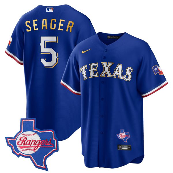 Men's Texas Rangers Gold Trim Cool Base Jersey - Texas Patch - All Stitched