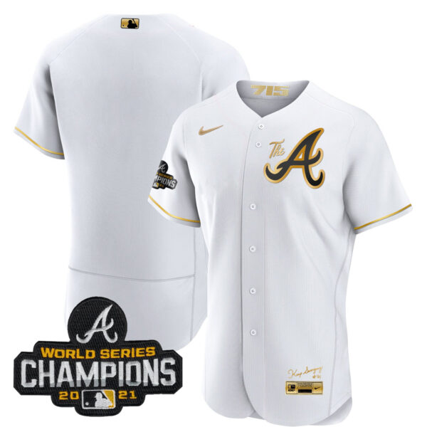 Youth's Atlanta Braves Champions City Connect Gold Flex Base Jersey - All Stitched - Image 10