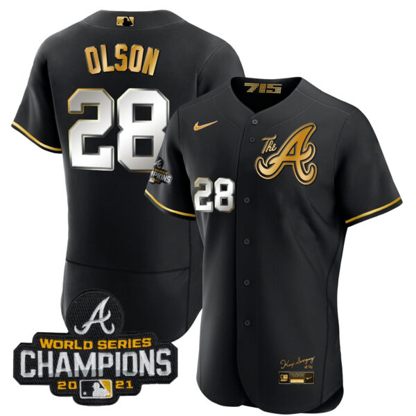 Youth's Atlanta Braves Champions City Connect Gold Flex Base Jersey - All Stitched - Image 15