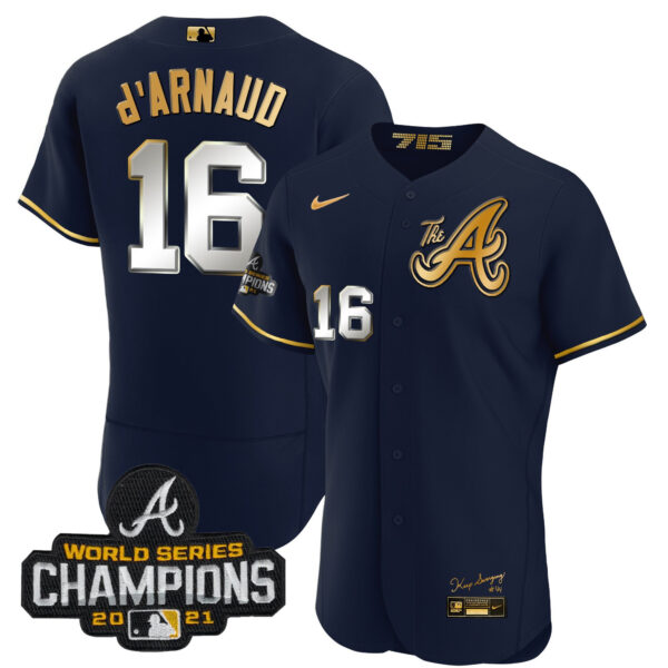 Youth's Atlanta Braves Champions City Connect Gold Flex Base Jersey - All Stitched - Image 32