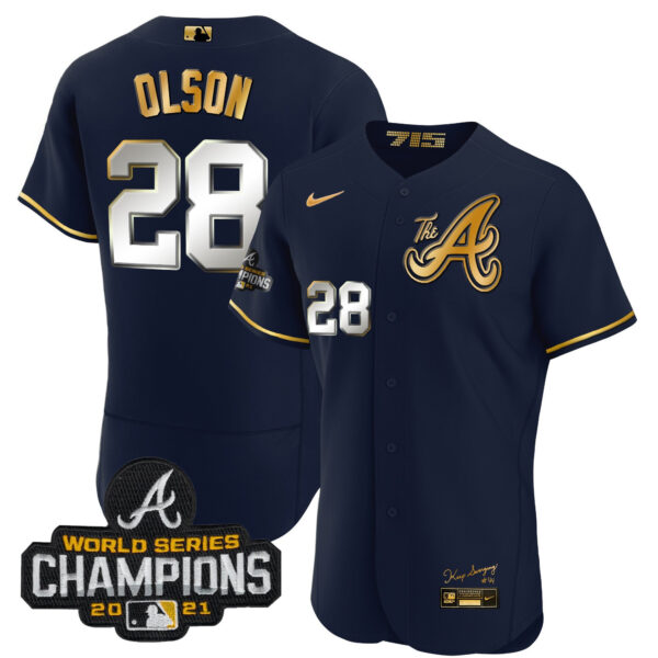 Youth's Atlanta Braves Champions City Connect Gold Flex Base Jersey - All Stitched - Image 35