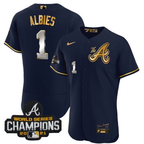 Youth's Atlanta Braves Champions City Connect Gold Flex Base Jersey - All Stitched - Image 36