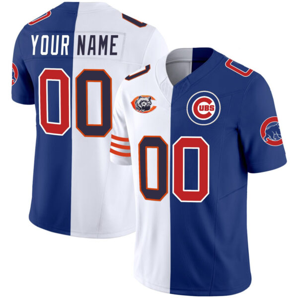 Chicago Bears Mix Chicago Cubs Split Custom Jersey - All Stitched