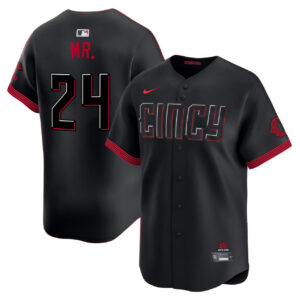MR. #24 Cincinnati Reds Black Jersey - All Stitched