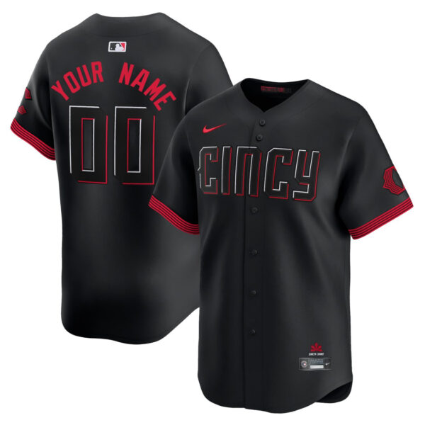 Cincinnati Reds City Connect Inverted Custom Black Jersey - All Stitched