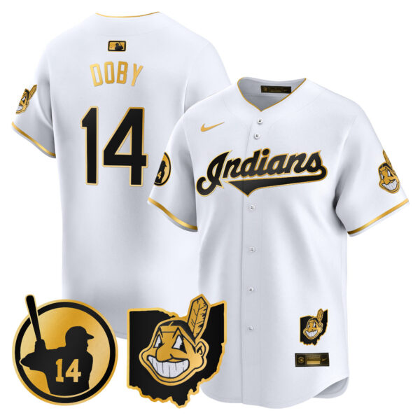 Men's Cleveland Indians Larry Doby Patch Vapor Premier Limited Jersey - All Stitched - Image 14