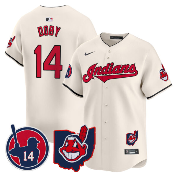 Men's Cleveland Indians Larry Doby Patch Vapor Premier Limited Jersey - All Stitched - Image 22