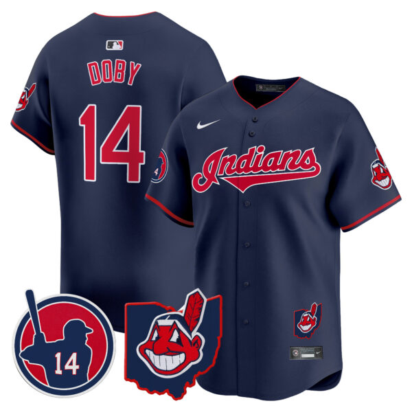 Men's Cleveland Indians Larry Doby Patch Vapor Premier Limited Jersey - All Stitched - Image 38