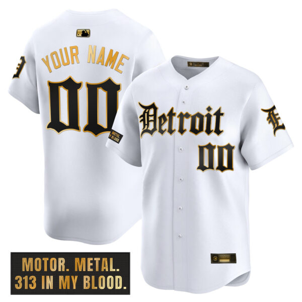 Detroit Tigers 'Motor Gothic Edition' Gold Vapor Premier Limited Custom Jersey - All Stitched - Image 2