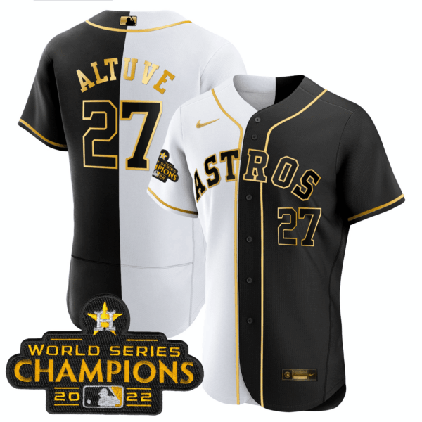 Astros 2023 Flex Base Split Black & White Gold Jersey – All Stitched - Image 3