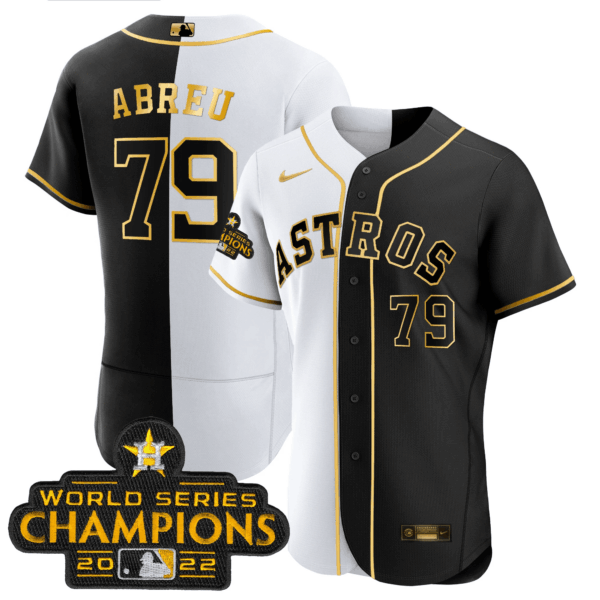 Astros 2023 Flex Base Split Black & White Gold Jersey – All Stitched - Image 8