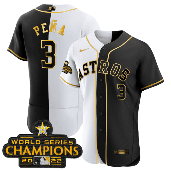 Astros 2023 Flex Base Split Black & White Gold Jersey – All Stitched