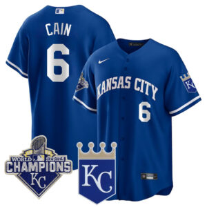 CAIN #6 Kansas City Royals World Series Champions Patch Jersey - All Stitched