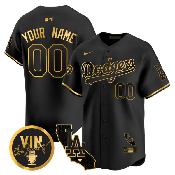 Dodgers Vin & California Patch Gold Vapor Premier Limited Custom Jersey - All Stitched - Image 3