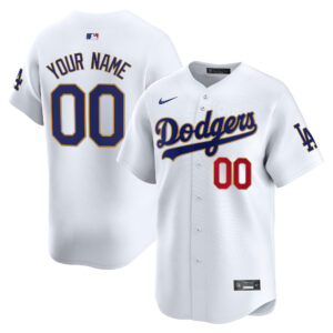 Los Angeles Dodgers Gold Trim Vapor Premier Limited Custom Jersey - All Stitched