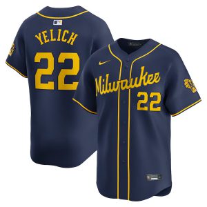 Christian Yelich Milwaukee Brewers Home Patch Navy Vapor Premier Limited Jersey - All Stitched