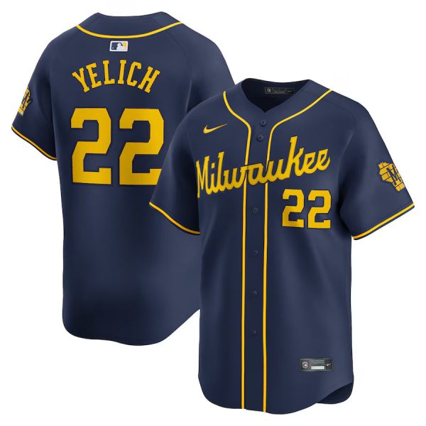 Christian Yelich Milwaukee Brewers Home Patch Navy Vapor Premier Limited Jersey - All Stitched