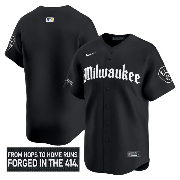 Men's Milwaukee Brewers 'Gothic 414 Shadows Edition' Vapor Premier Limited Jersey - All Stitched - Image 9