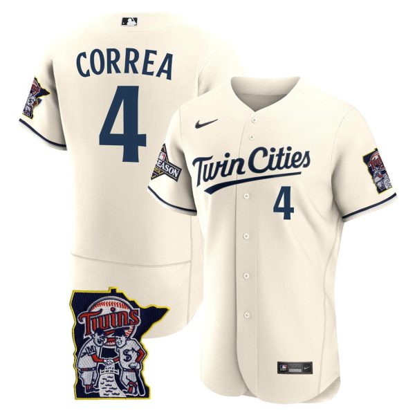 Men's Minnesota Twins Flex Base Postseason Patch Jersey - All Stitched - Image 4