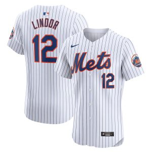 Francisco Lindor #12 New York Mets Pinstripe Jersey - All Stitched