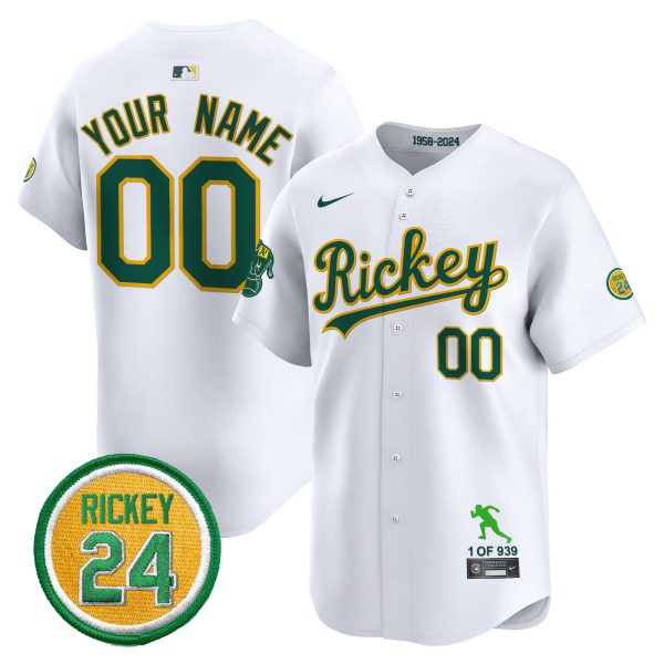 Oakland Athletics Rickey Tribute style Vapor Premier Limited Custom Jersey - All Stitched - Image 4