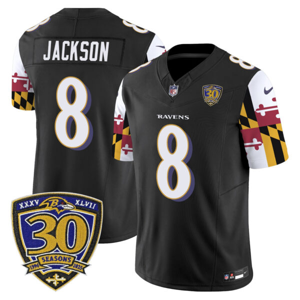Men's Baltimore Ravens 'Maryland Flag Edition' Vapor Limited Jersey - 30th Anniversary Patch - All Stitched - Image 21