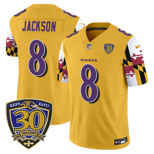 Men's Baltimore Ravens 'Maryland Flag Edition' Vapor Limited Jersey - 30th Anniversary Patch - All Stitched - Image 30