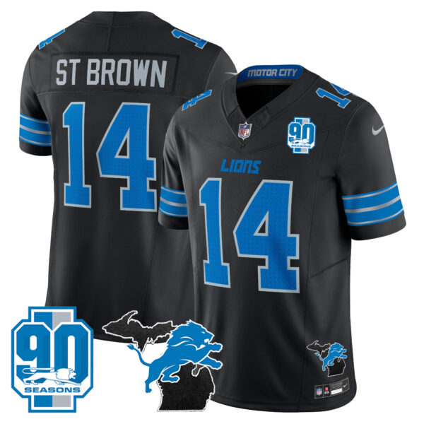 Men's Detroit Lions 2025 Michigan & 90th Year Patch Vapor Jersey - All Stitched - Image 4